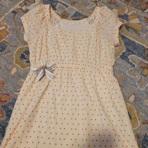 JCrew Cream Dress with Raised Pink Polka Dots. Fully Lined.